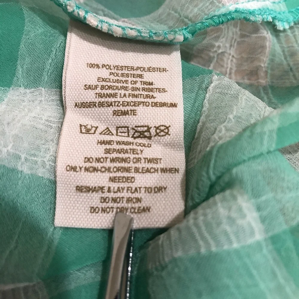 Free People green gingham sheer hi lo button up collared shirt